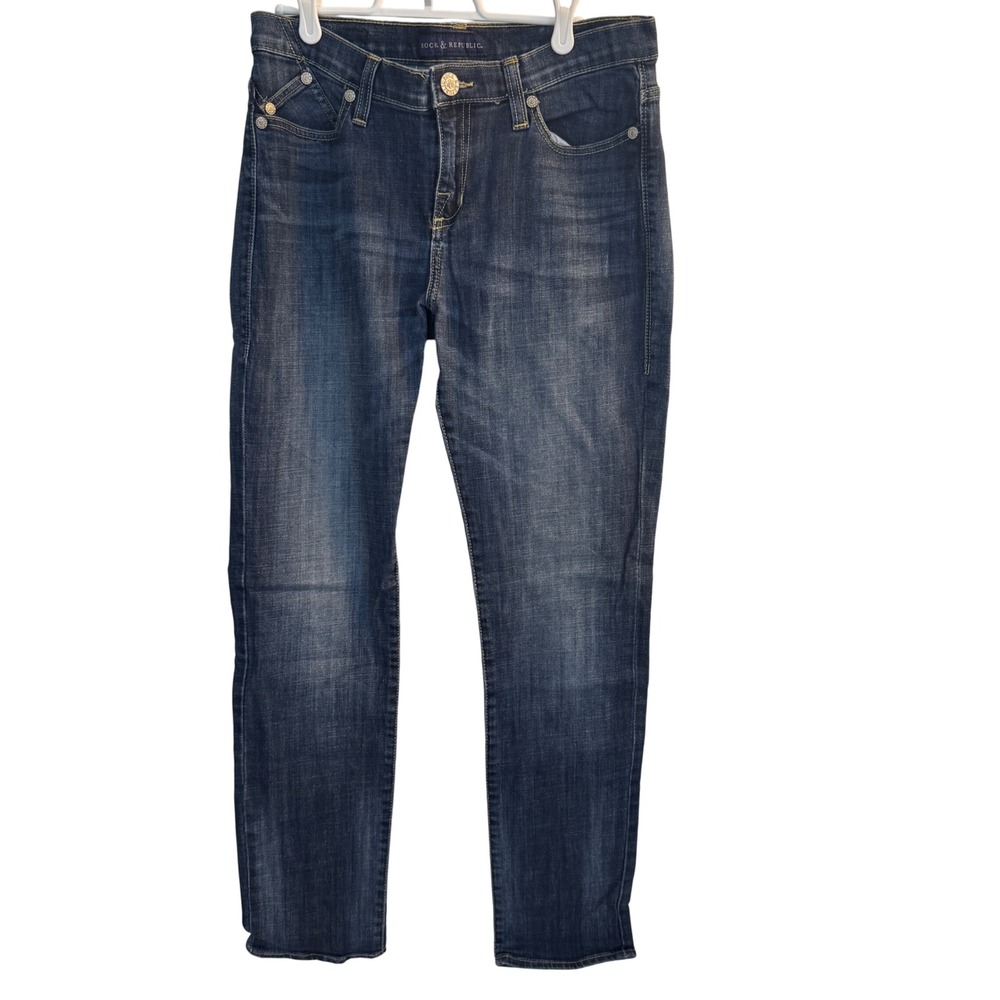 Rock & Republic Jeans Women's 12 Denim‎  Embellished Pockets Slim Fit Dark Wash